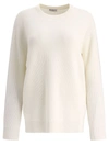 Brunello Cucinelli Cashmere English Rib Sweater With Monili Knitwear White In Neutral