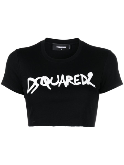 Dsquared2 Logo-print Cropped T-shirt In Black