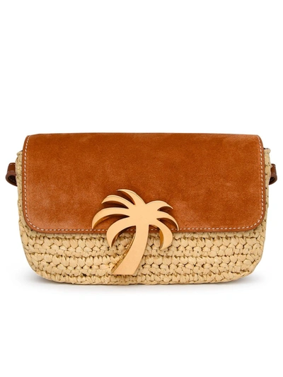 Palm Angels Beige Raffia Bag In Brown