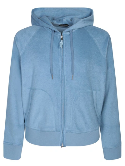 Tom Ford Towelling Cotton-terry Zip-up Hoodie In Blue