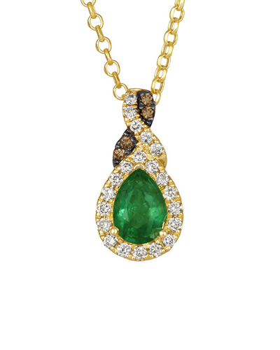 Le Vian Costa Smeralda Emeralds Chocolate Twist 14k 0.66 Ct. Tw. Diamond & Emeralds Drop Pendant In Green