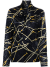 VERSACE BLUE GRECA NAUTICAL SCARF-TIE BLOUSE