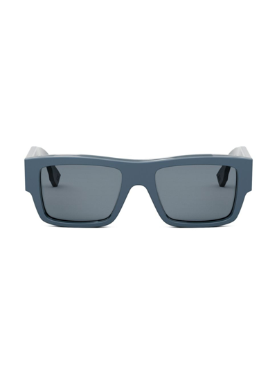 Fendi Men's Signature 53mm Rectangular Sunglasses In Dusty Blue Light Blue