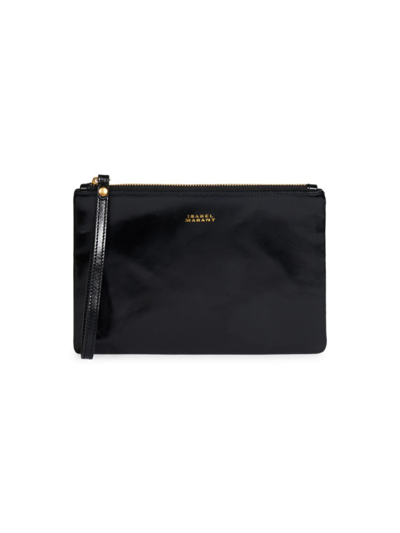Isabel Marant Women's Mino Logo Leather Clutch Bag In Black Gold