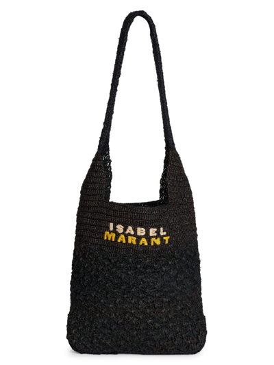 Isabel Marant Women's Small Praia Logo Raffia Tote Bag In Black