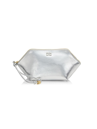 Ganni Women's Bou Recycled Leather Zipped Clutch In Silver