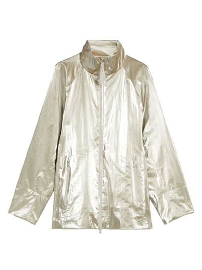 Max Mara Abadan Stand-collar Zip-front Metallic Jacket In Stone