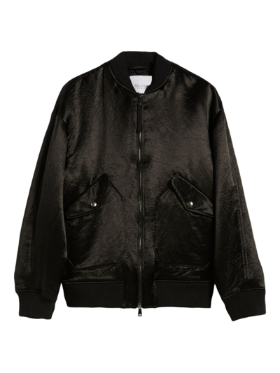 Max Mara Leisure Imelde Oversized Crinkled-satin Bomber Jacket In Black