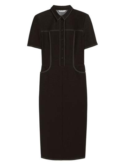 Max Mara Faro Short-sleeve Contrast-stitch Midi Dress In Black