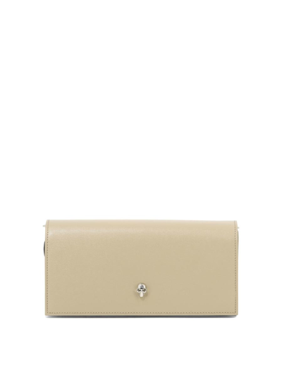 Alexander Mcqueen Tan Crossbody Wallet With Magnetic Closure And Inner Compartments In Beige
