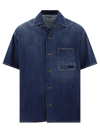 Alexander Mcqueen Blue Denim Effect Short Sleeve Shirt In Cotton Man In Blue