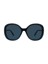 Stella Mccartney Women's Round Shiny 58mm Gradient Sunglasses In Shiny Black Blue