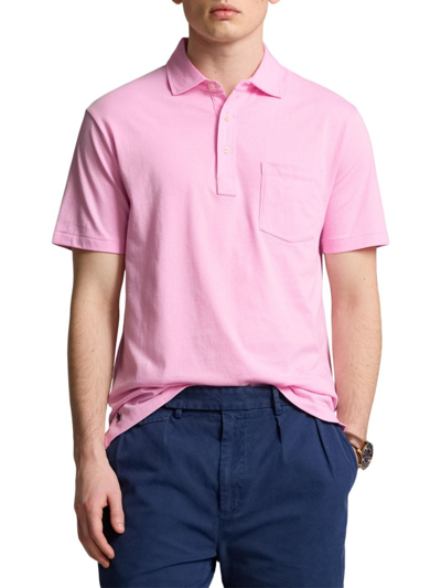 Polo Ralph Lauren Standard Fit Striped Lisle Polo Shirt In Pink/navy