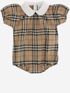 BURBERRY STRETCH COTTON BODYSUIT WITH CHECK PATTERN