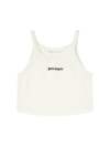 Palm Angels Logo-print Cotton Tank Top In Off White Black