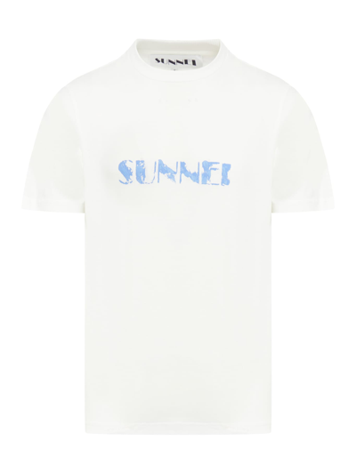 Sunnei Classic T-shirt Big Logo Pennellata In Off White Ppt
