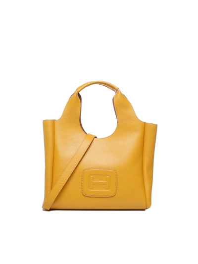 Hogan Medium H-bag Logo-embossed Top Handle Bag In Yellow