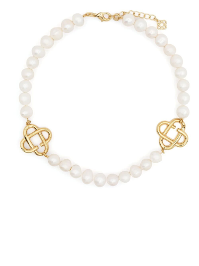 Casablanca Chunky Pearl Logo Necklace In Gold Pearl