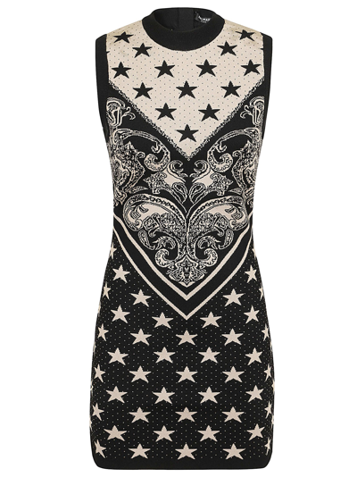 BALMAIN SL PAISLEY & STARS KNIT SHORT DRESS