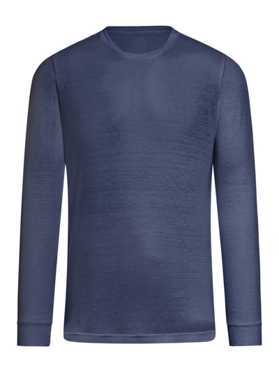 120% Lino Long Sleeve Men Tshirt In F Navy Blue