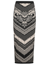 BALMAIN PAISLEY & MONOGRAM KNIT MIDI SKIRT