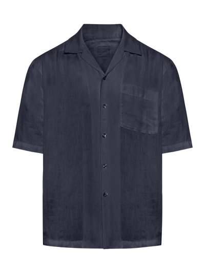 120% Lino Short Sleeve Men Shirt In Navy Blue
