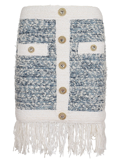 Balmain Mini Blue Denim Tweed Skirt