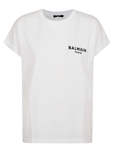 Balmain Flock Detail T-shirt In Gab Blanc Noir