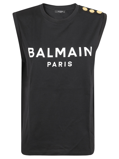 Balmain 3 Btn Print Tank Top In Eab Noir Blanc