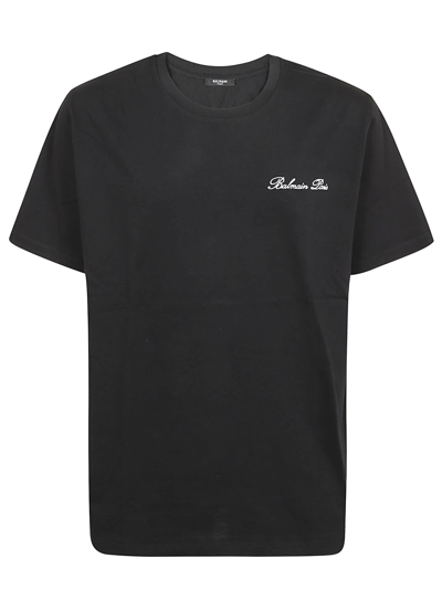 Balmain Signature Embroidery T-shirt-bulky Fit In Eab Noir Blanc
