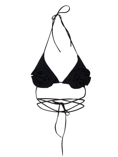 Magda Butrym Triangle Bikini Top With Floral Straps In Black