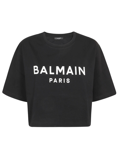 Balmain Printed Cropped T-shirt In Eab Noir Blanc