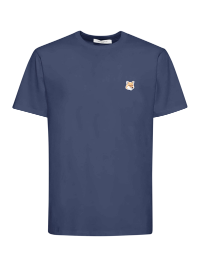Maison Kitsuné Fox Head Patch Regular Tee Shirt In Blue