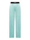 Tom Ford Jacquard-trimmed Stretch-silk Satin Wide-leg Pants In Blue