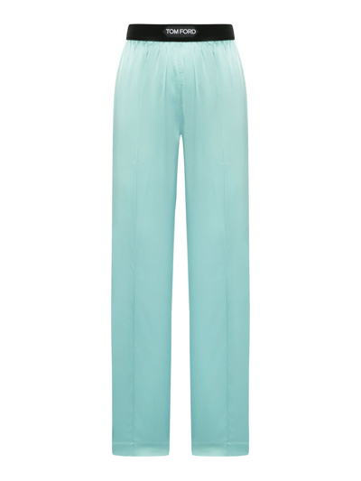 Tom Ford Jacquard-trimmed Stretch-silk Satin Wide-leg Pants In Plume