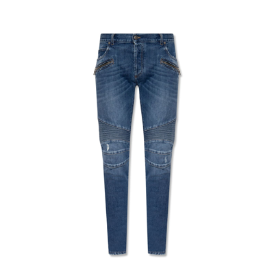 Balmain Blue Slim-fit Biker Jeans
