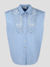 P.a.r.o.s.h Madeira Embroidered Sleeveless Shirt In Blue