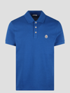 Moncler Cotton Polo Shirt With Logo Patch On The Front In Blue