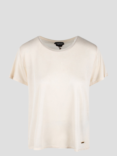 Tom Ford Micro-rib Silk Jersey Crewneck T-shirt In White