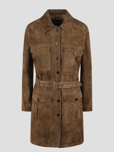 Tom Ford Lightweight Soft Suede Safari Coat In Brown