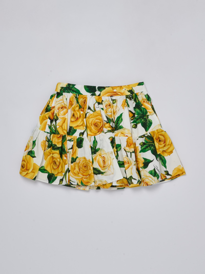 Dolce & Gabbana Kids' Floral-print Skirt In Yellow