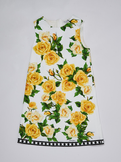 Dolce & Gabbana Kids' Sleeveless Dress Dress In Bianco-giallo