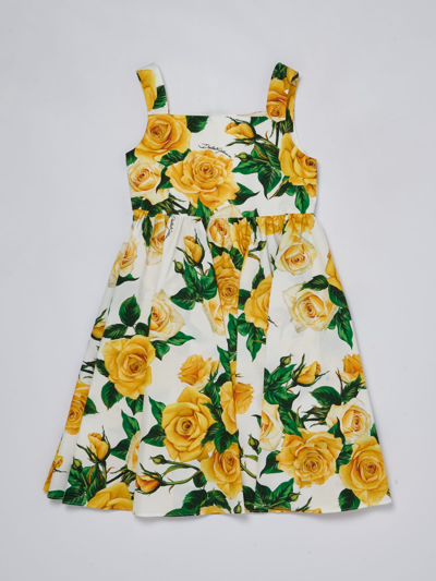 Dolce & Gabbana Kids' Dress Dress In Bianco-giallo