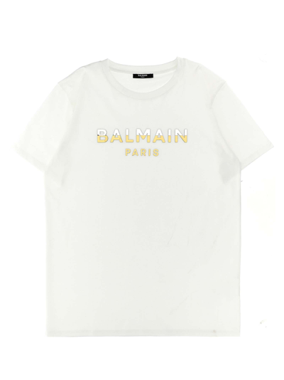 Balmain Kids' Metallic Logo T-shirt In White