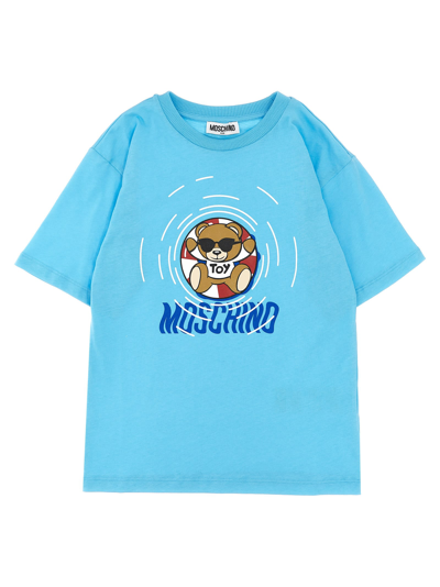 Moschino Kids' Logo Print T-shirt In Light Blue