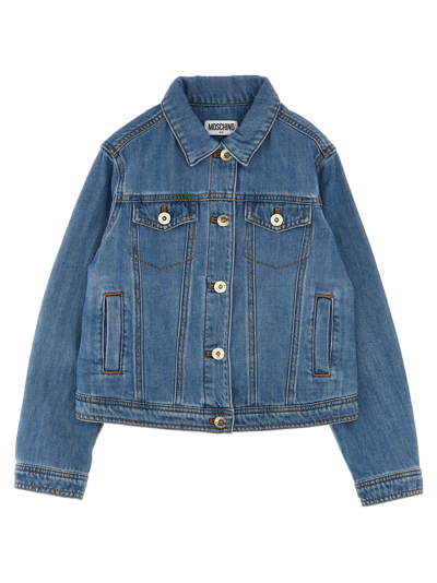 Moschino Kids' Logo Denim Jacket In Light Blue