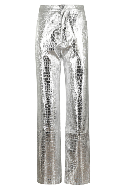Rotate Birger Christensen Textured Metallic Viscose Pants In Silver