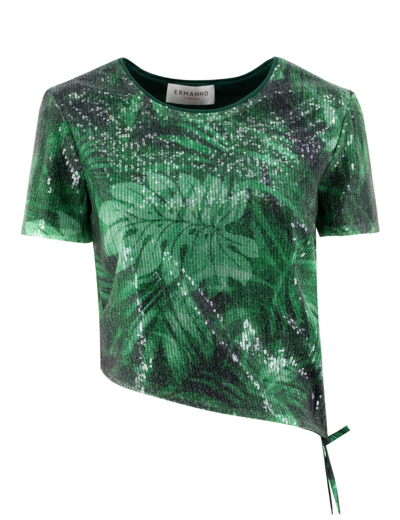 Ermanno Firenze T-shirt In Green/black/off Wh