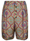 Etro Paisley Print Silk Shorts In Yellow/azure