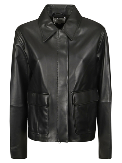 Vince Leather Zip-front Jacket In Black